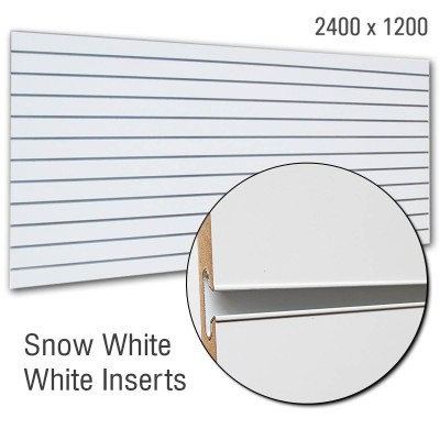 Slatwall Panel Snow White with White inserts 2400x1200