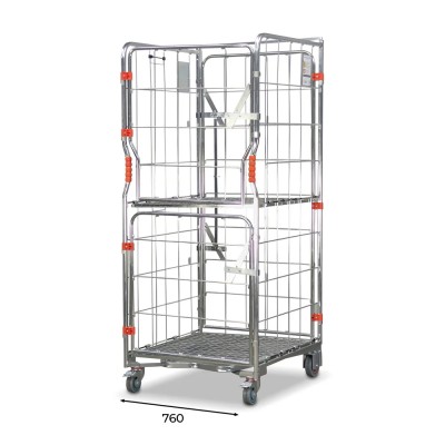 A base roll cage. 4 sided with base and mid shelves. Split doors