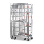 Narrow base roll cage. 4 sided with base and mid shelves. Split doors