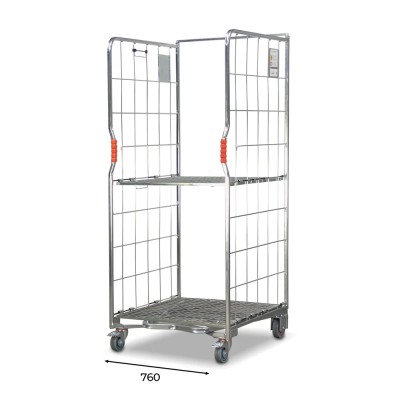 A base roll cage. 2 sided with base and mid shelves. No doors