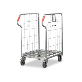 Compact folding roll cage trolley. 2-sided with base shelf