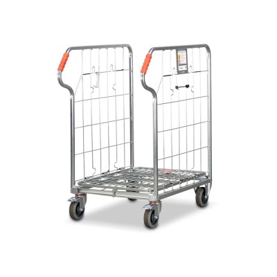 Compact folding roll cage trolley. 2-sided with base shelf