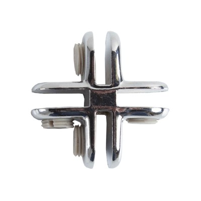 4 Way Glass Connector for Cube Displays Chrome