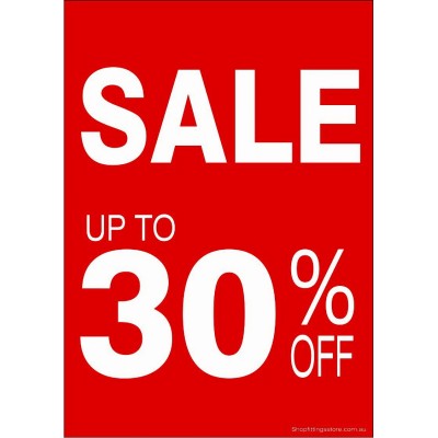 "SALE UP TO 30% OFF" - Sign Cards A4 - 5 Pack 