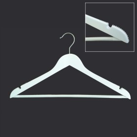 Adult Wood Shirt Hanger White with Rubber grip on Sholders and Timber Bar