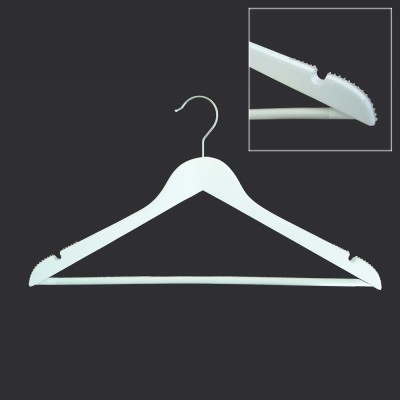 Adult Wood Shirt Hanger White with Rubber grip on Sholders and Timber Bar