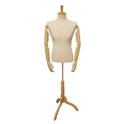 Male Fabric Torso Premium With Wooden Arms and Base